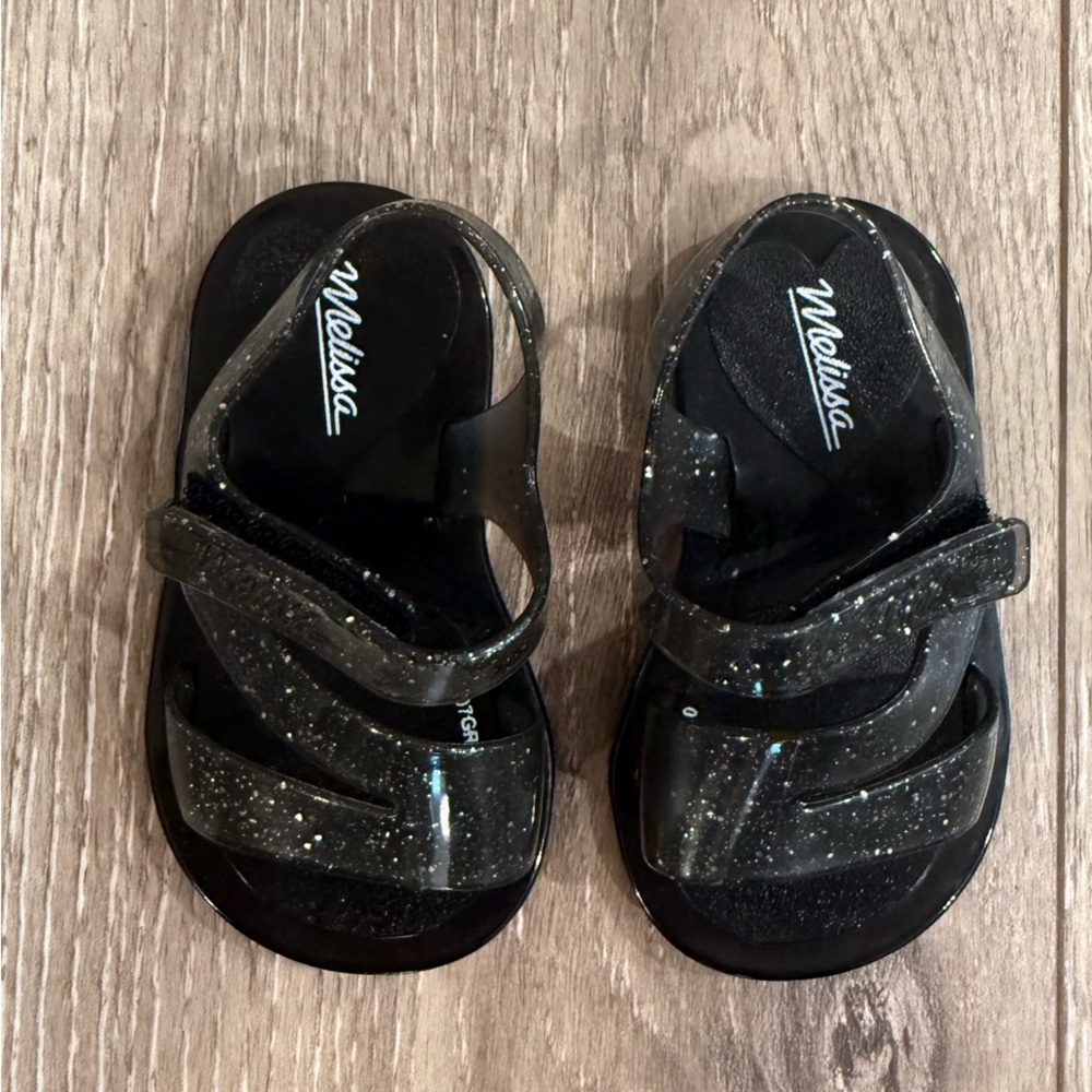 Mini Melissa Glittery Black Baby Sandals